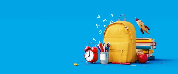 School supplies on blue background