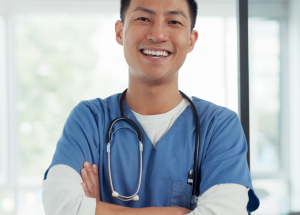 A smiling clinician