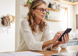 A clinician using her cellphone